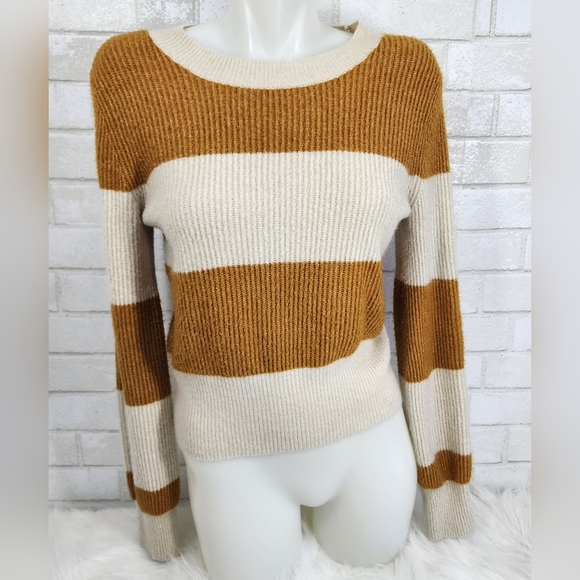 American Eagle Outfitters Sweaters - American Eagle Women's Striped Mustard Yellow Cream Sweater Size Medium